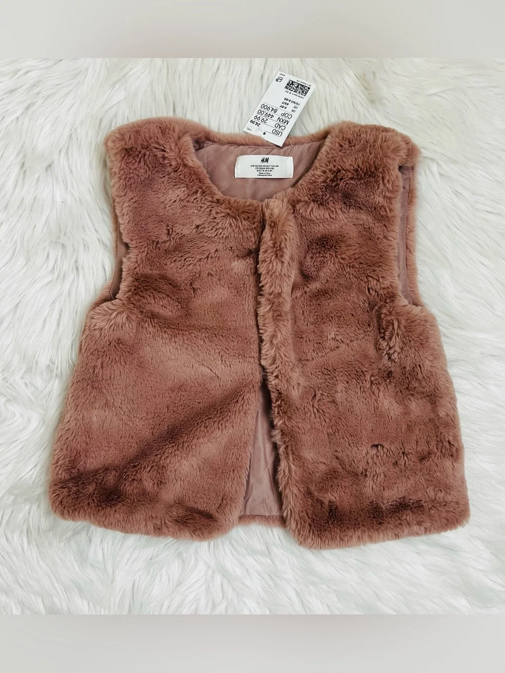NWT! Girls Mauve Faux Fur Vest Sz 6X-7
